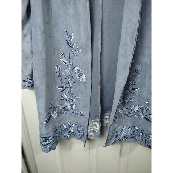 Curations Grey Blue Embroidery Floral Long Sleeve Lon Open Jacket. Size S - Picture 5 of 10